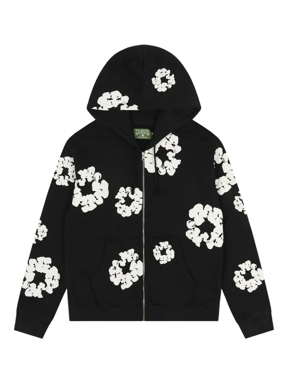 Denim Tears Wreath-print Zip Hoodie In Black