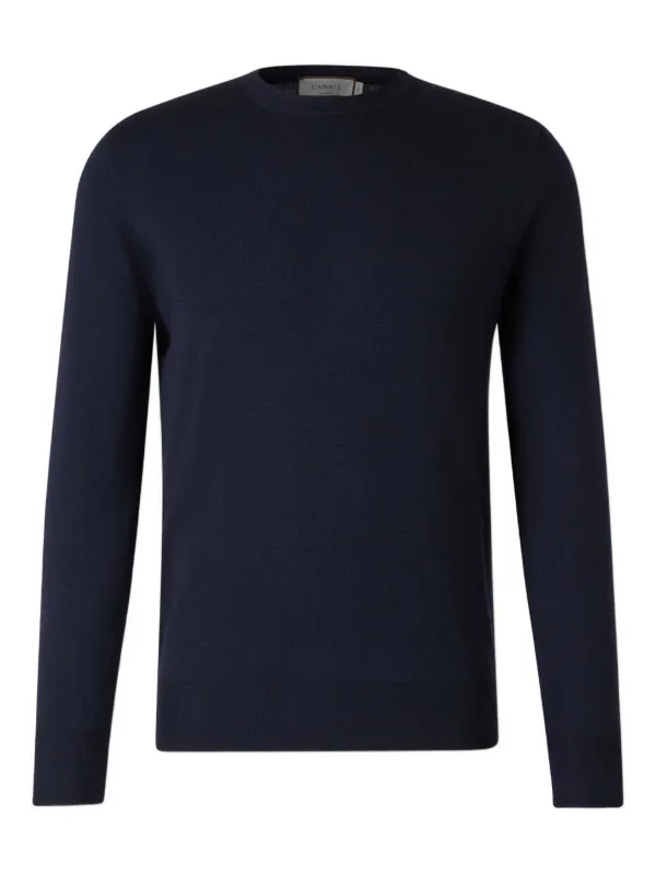 Canali Round-neck Long-sleeve Sweater in Blue