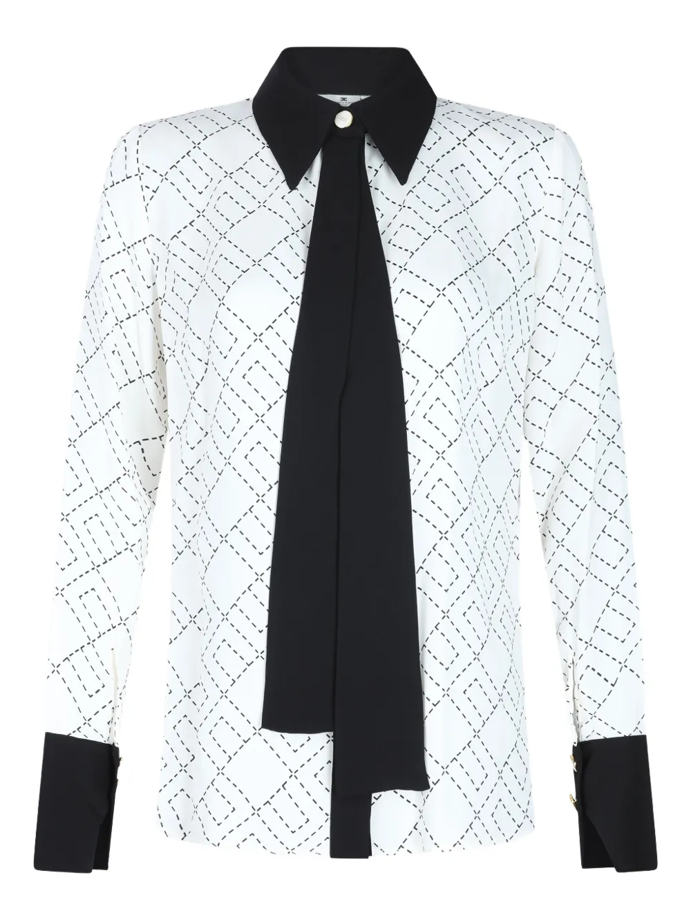 geometric-print tie-neck shirt
