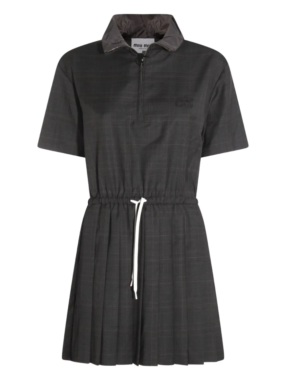 Miu Geruite geplooide mini-jurk Grijs