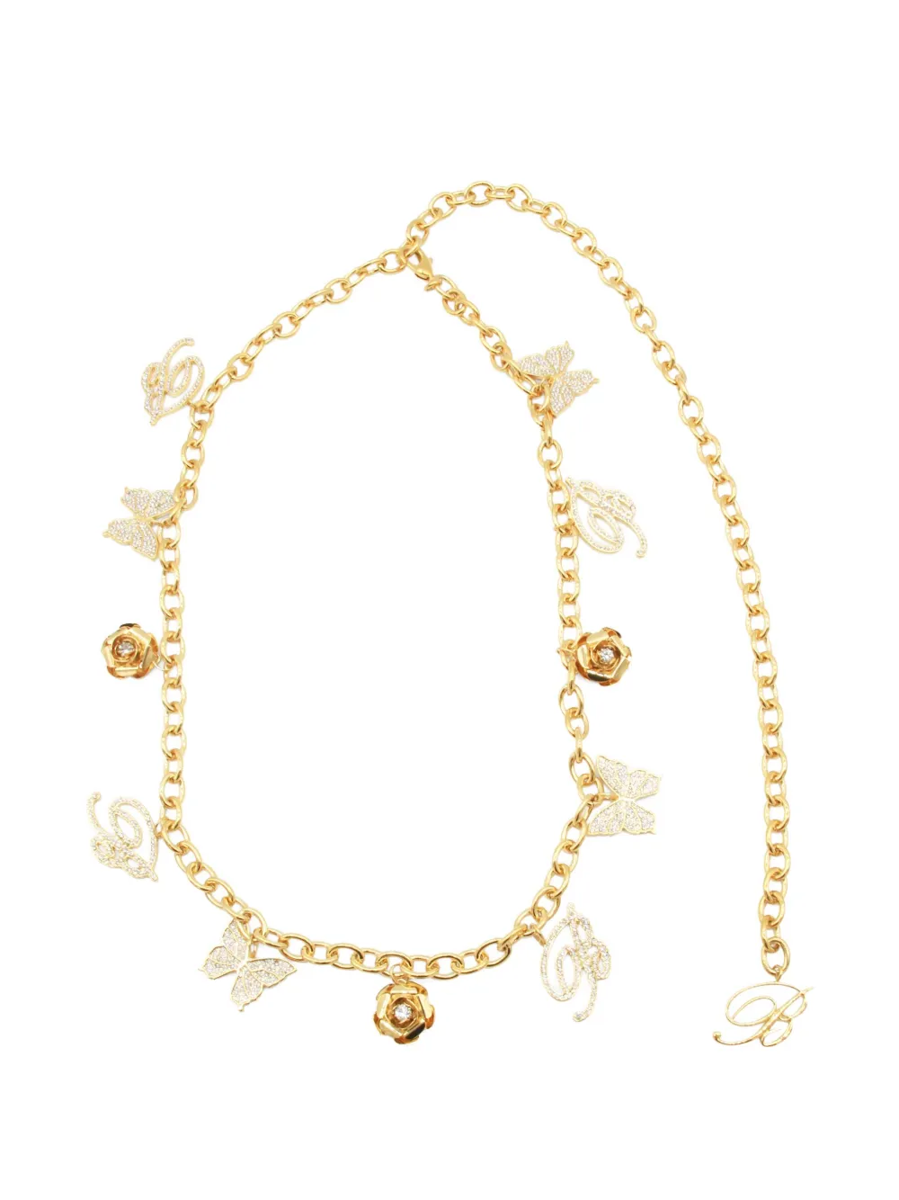 Blumarine Butterfly Initial Rose Charm Chain Belt In Gold
