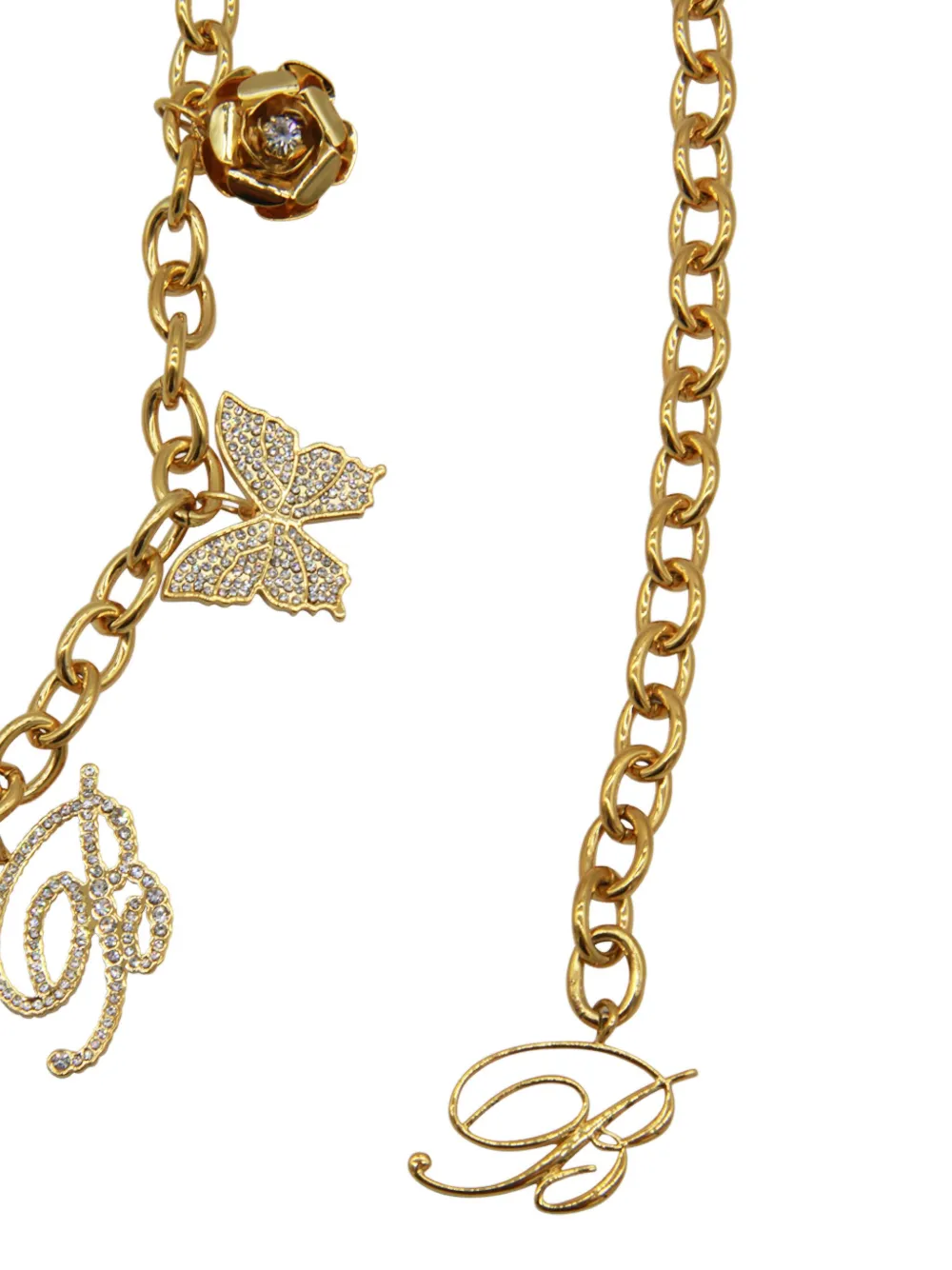 Blumarine Butterfly Initial Rose Charm Chain Belt In Gold