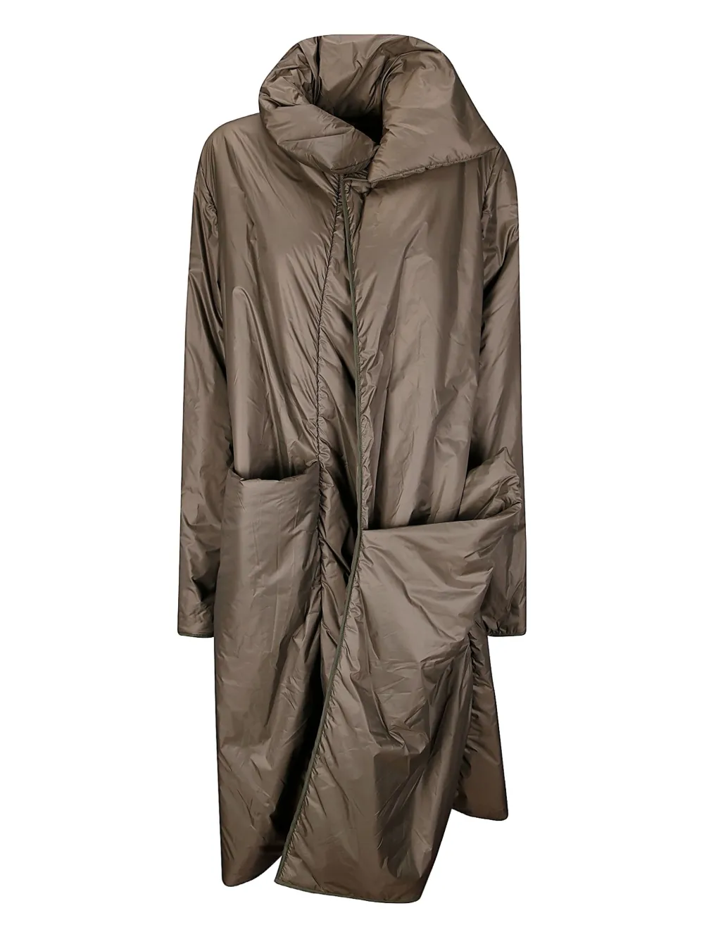 high-neck draped coat