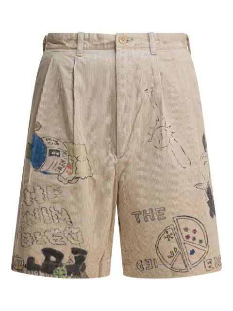 KAPITAL shorts de pana con estampado gráfico