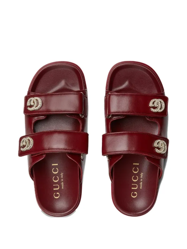Gucci double-strap crystal-embellished Sandals | Red | FARFETCH