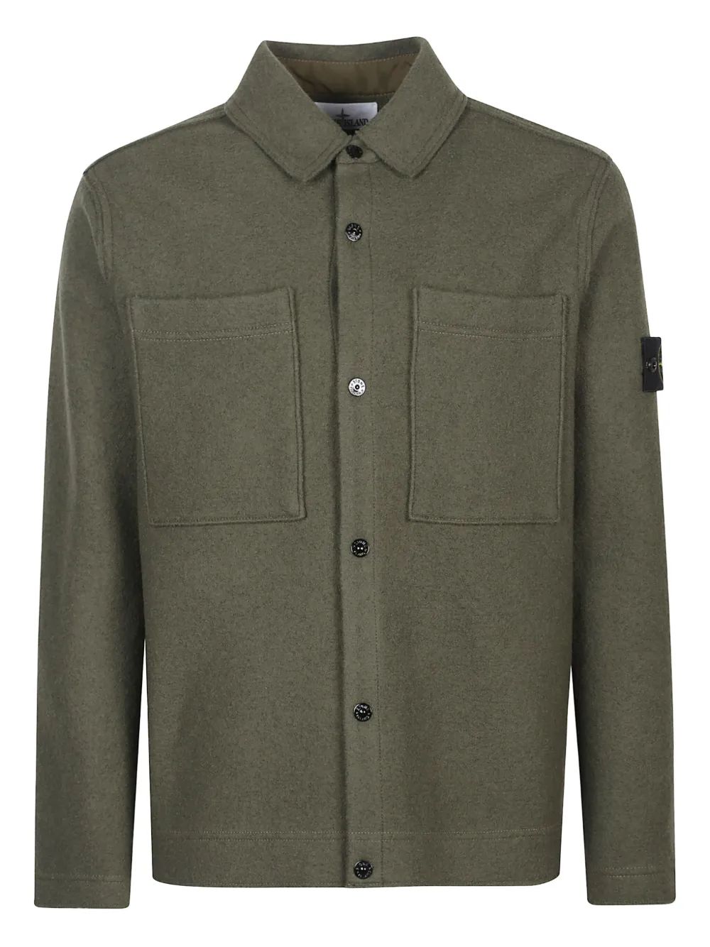 Stone Island patch-pocket wool shirt jacket Groen