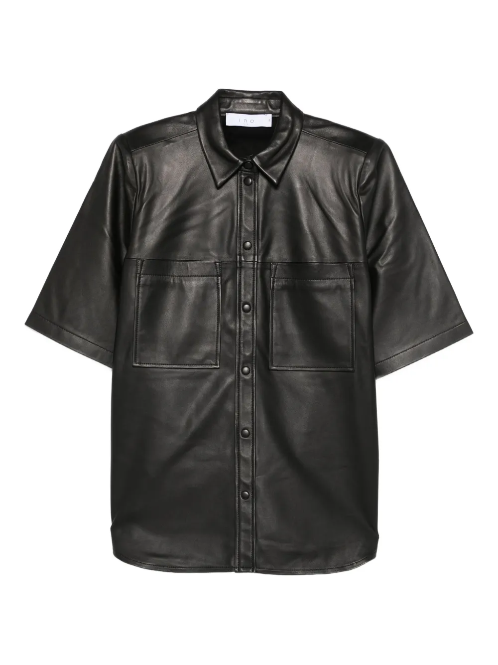 IRO Leren blouse met korte mouwen en zak Zwart