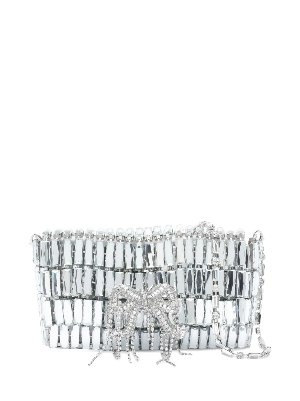 Self-portrait Crystal-embellished Bow Shoulder Bag In Silver