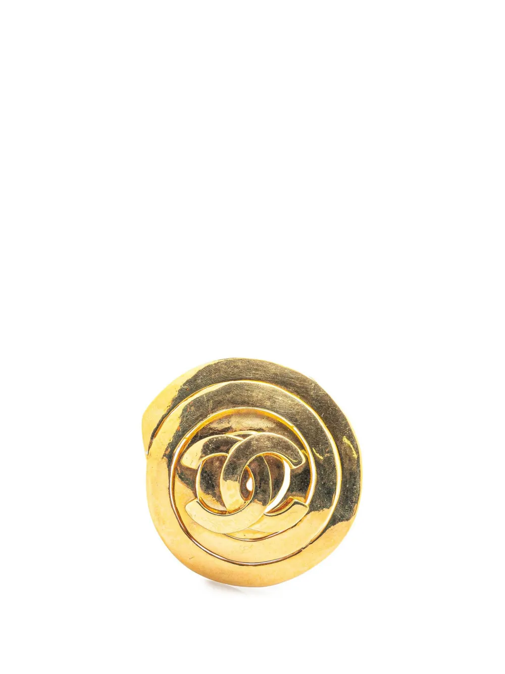 1995 CC Gold Plated Swirl Round Brooch costume brooch