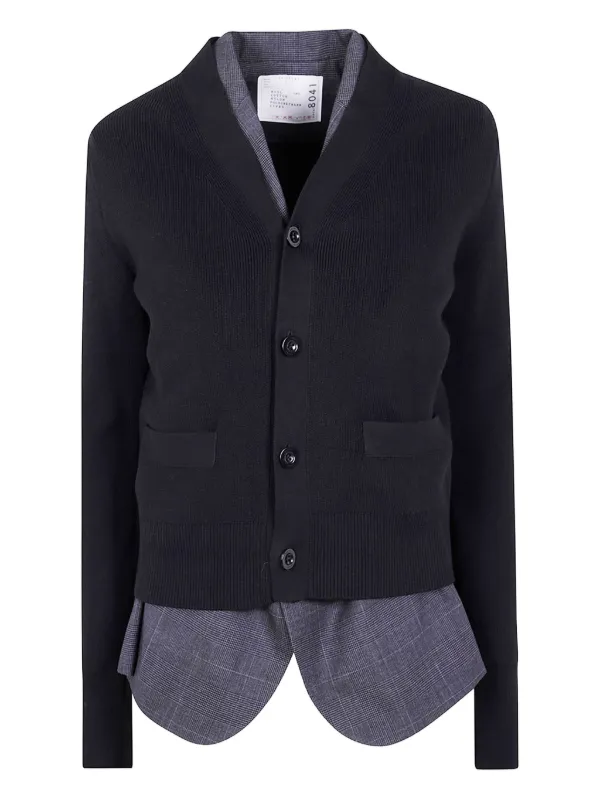 sacai コットンカーディガン ブラック Sacai リブ カーディガン | ブラック | FARFETCH JP