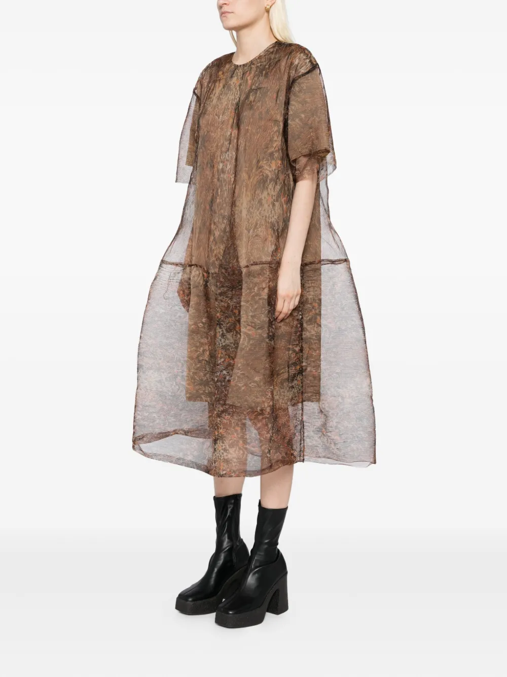Jnby A-line Short-sleeves Dress In Brown