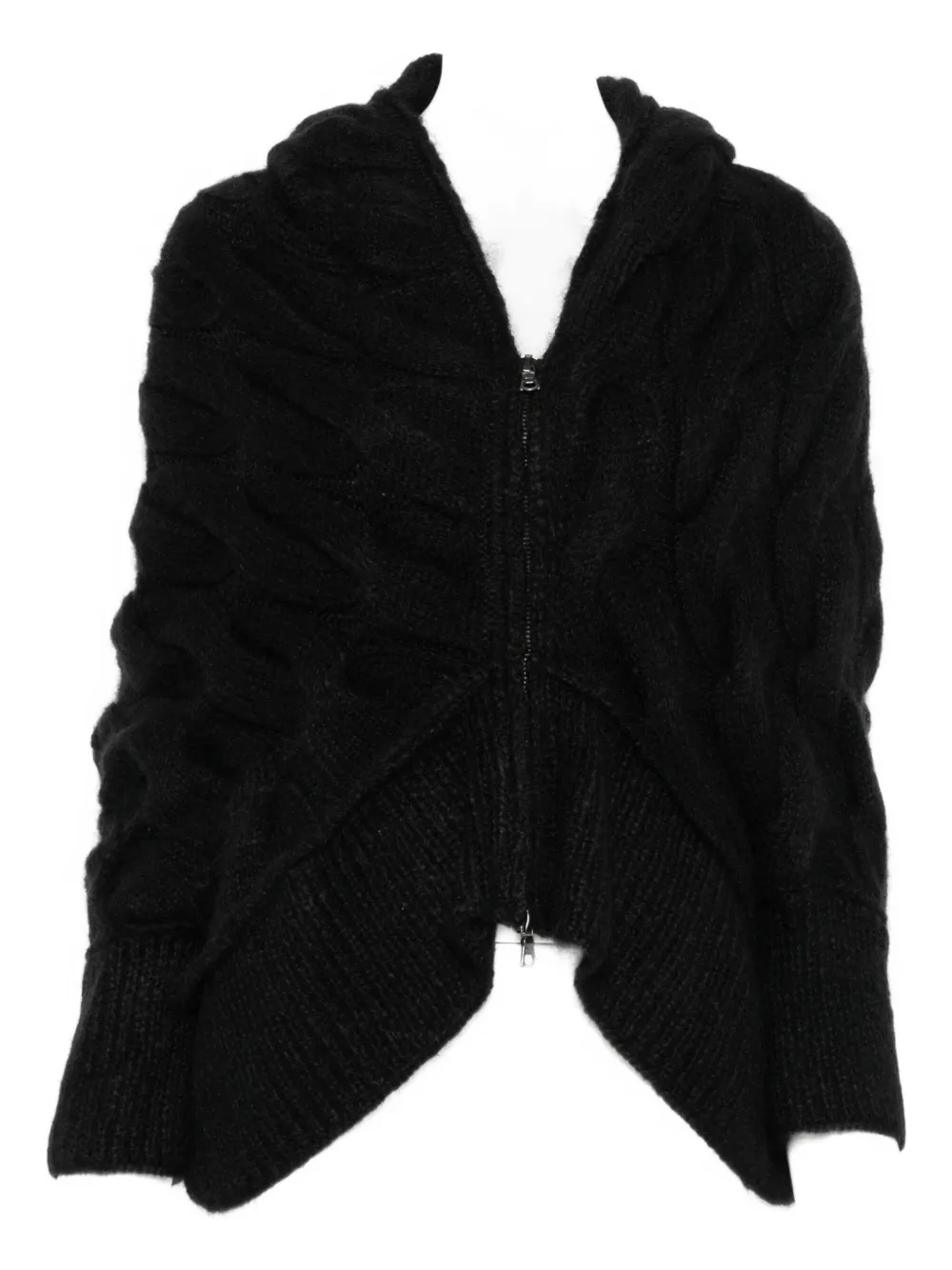 cable-knit hooded cardigan
