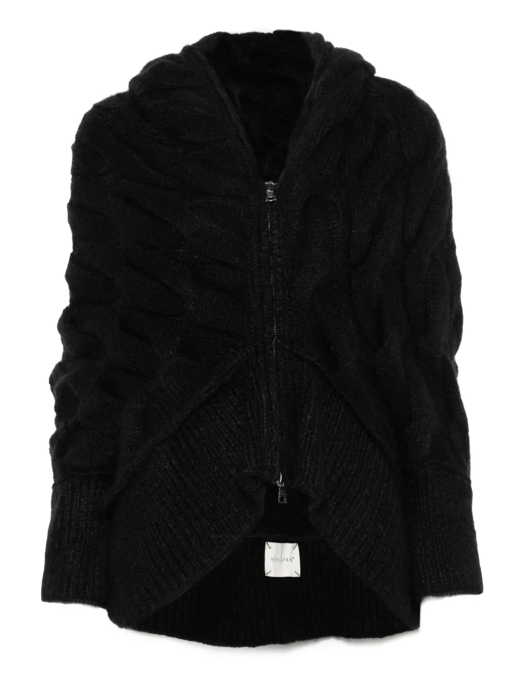 cable-knit hooded cardigan