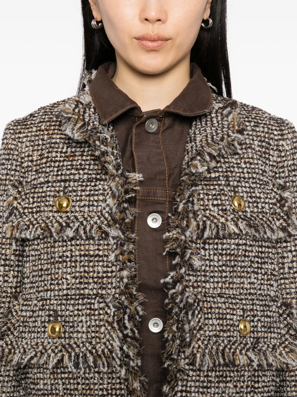 sacai Gelaagd twill jack Bruin