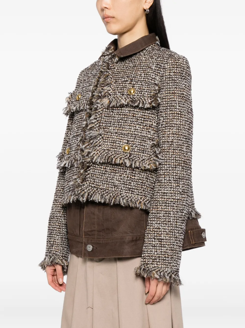 sacai Gelaagd twill jack Bruin