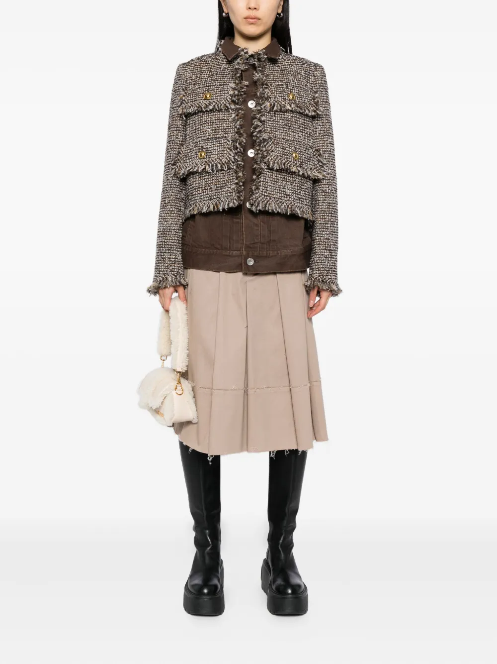 sacai Gelaagd twill jack Bruin