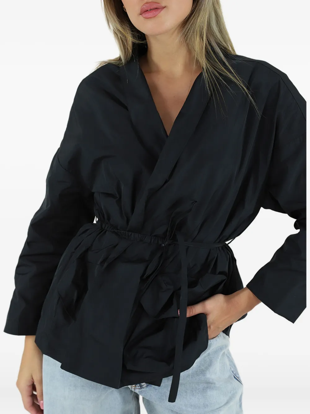 Meimeij Drawstring-waist Gathered Blouse In Black