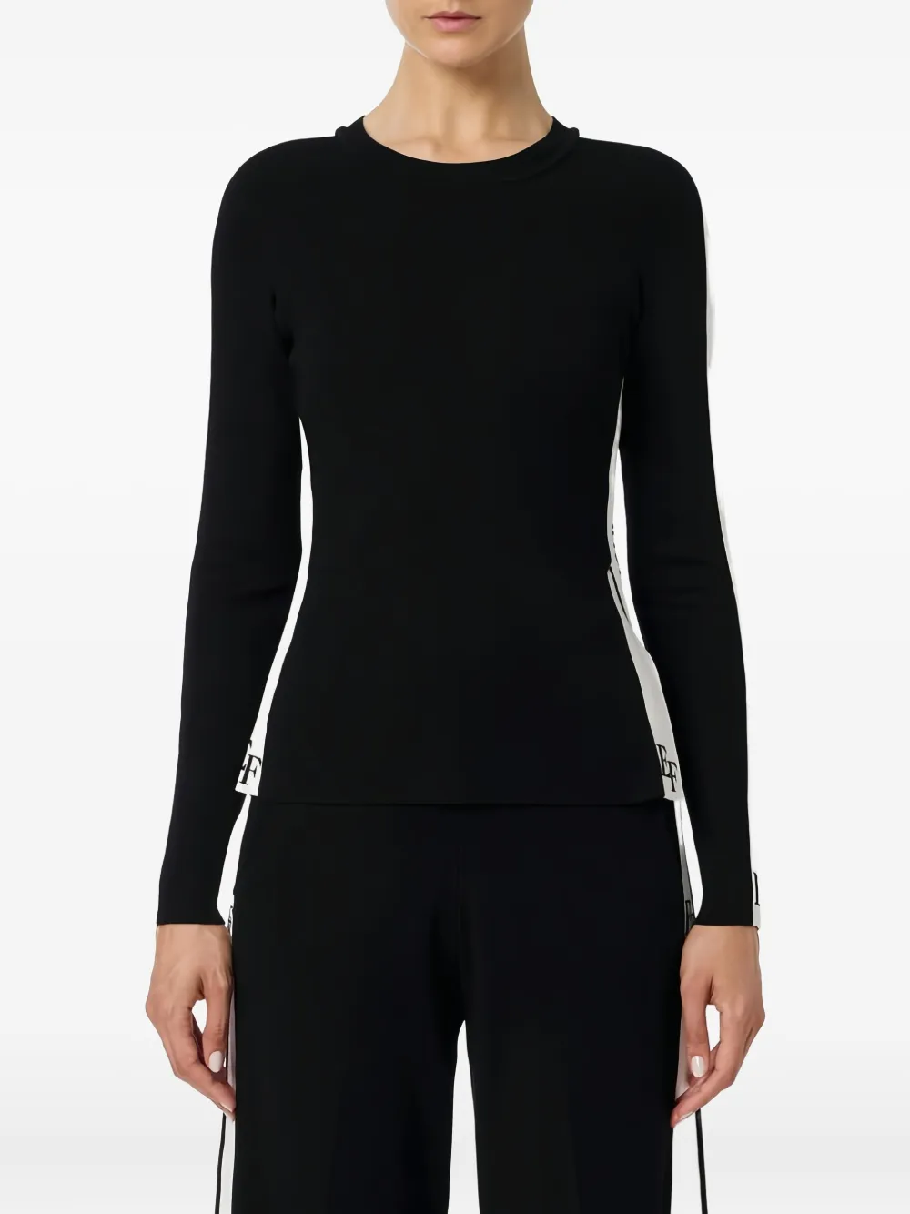 Elisabetta Franchi Trui met gestreept detail en lange mouwen Zwart