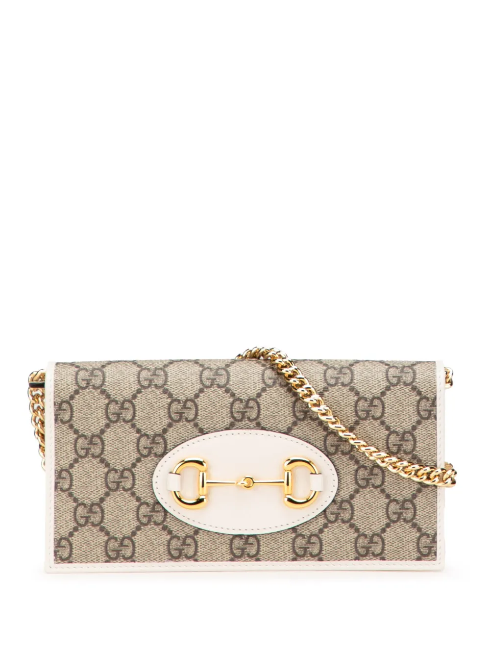 Pre-owned Gucci 2016-2025 Gg Supreme Horsebit 1955 Wallet On Chain Crossbody Bag In Brown