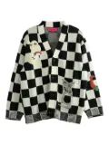 The Elder Statesman Nora Lite Creatures check-pattern embroidered cardigan - Black