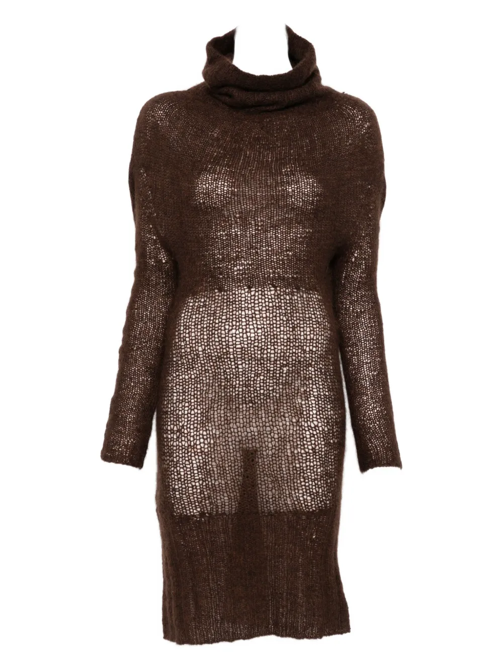 Yehuafan Turtleneck Open-knit Dress In Brown