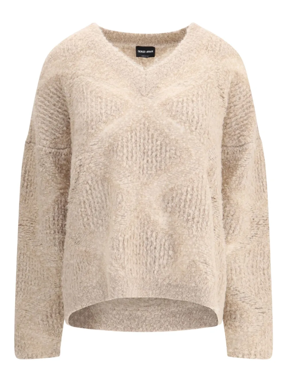 Giorgio Armani Gebreide trui met V-hals en textuur Beige