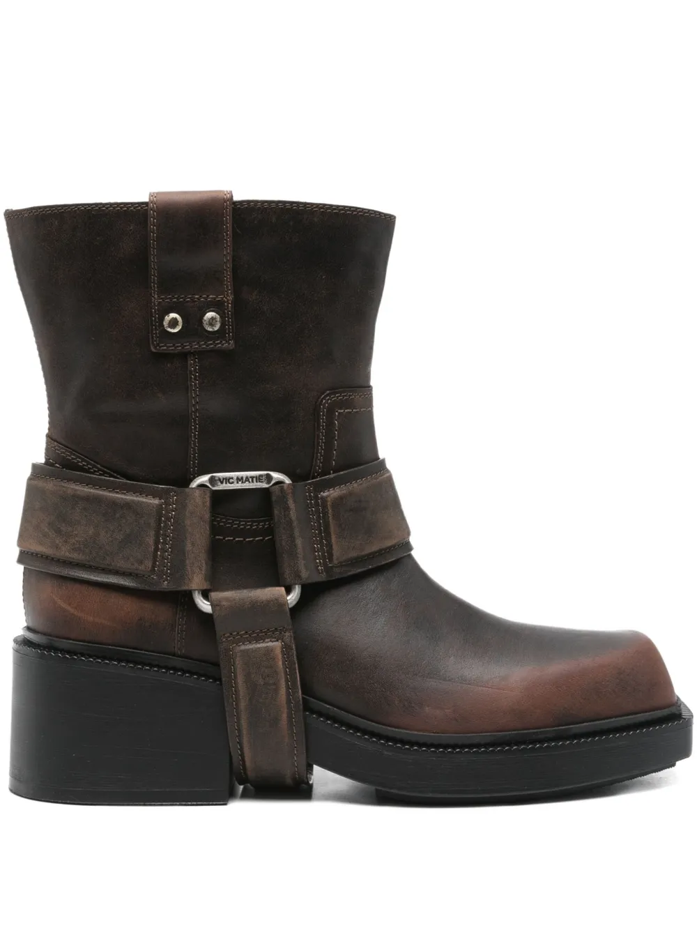 Vic Matie 60mm buckle-strap leather biker boots Brown