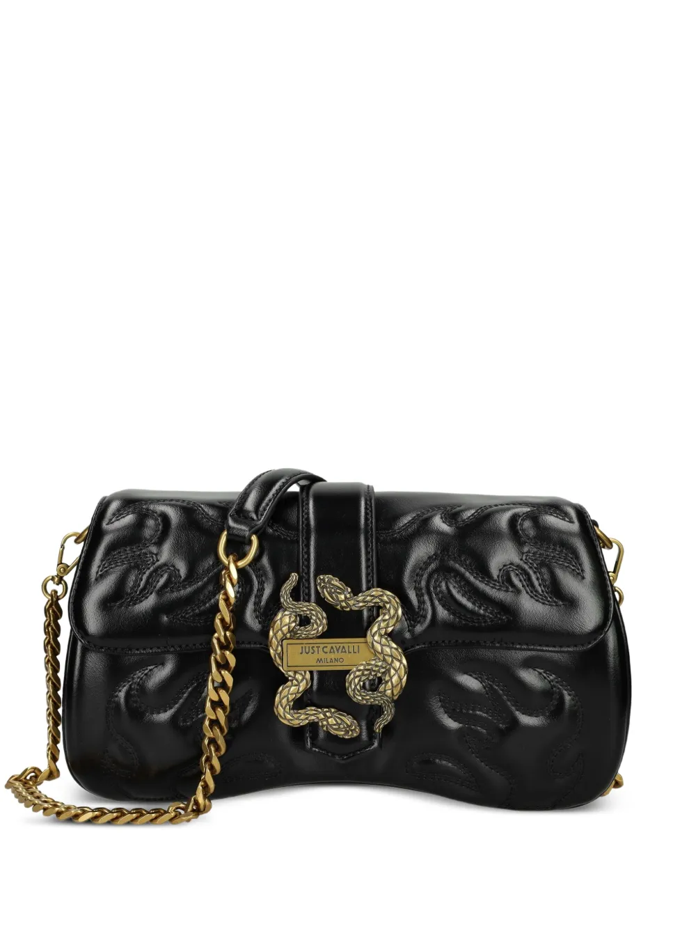 Just Cavalli snake-buckle quilted shoulder bag Zwart