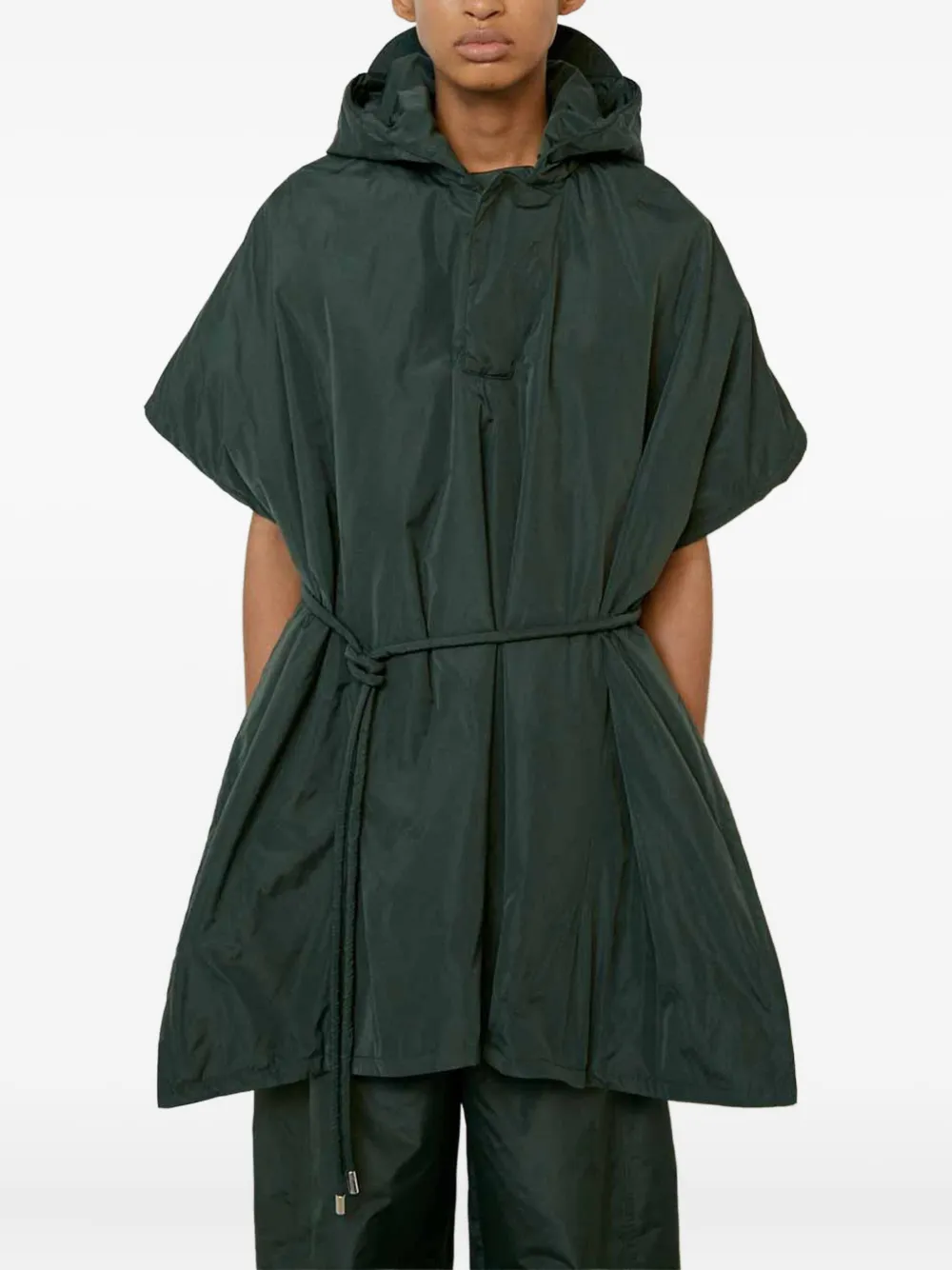 Meimeij Hooded Belted Cape In Green