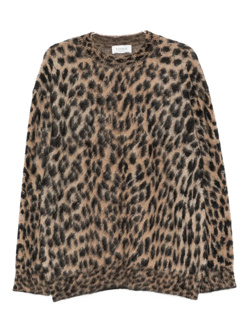 Laneus Leopard-print Crew-neck Sweater In Brown