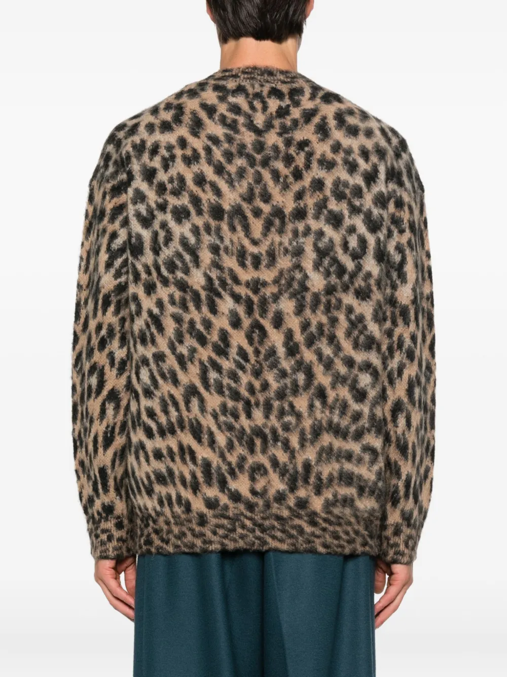 Laneus Trui met luipaardprint en ronde hals Bruin