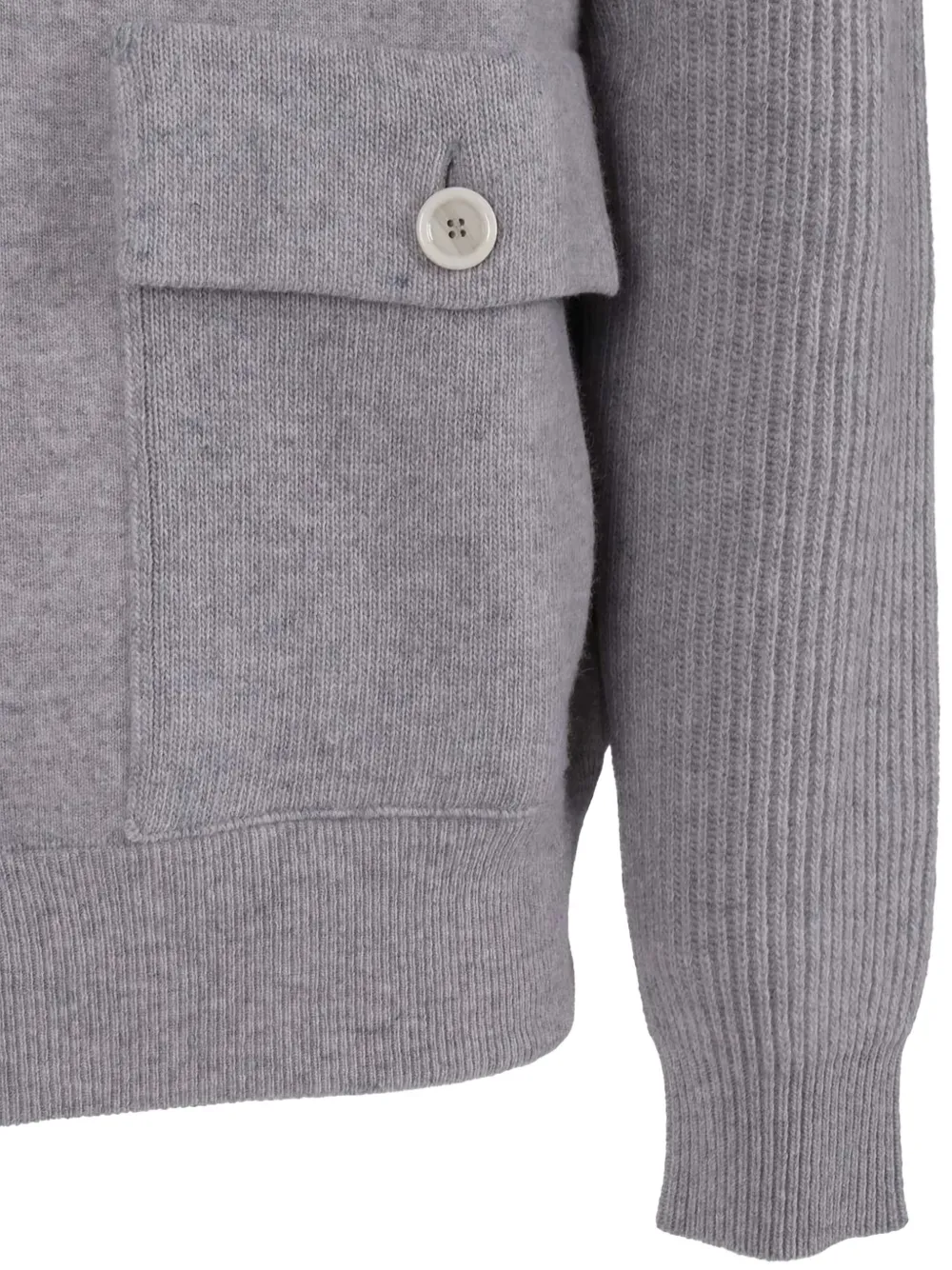 Lardini Knit Jacket With Ribbed Sleeves And High Collar In Gray