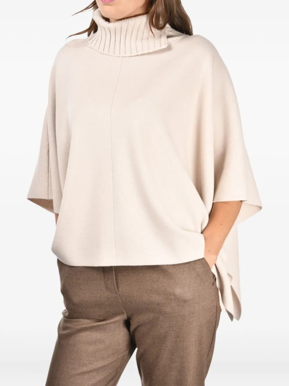 Gran Sasso Roll-neck Poncho In Neutral