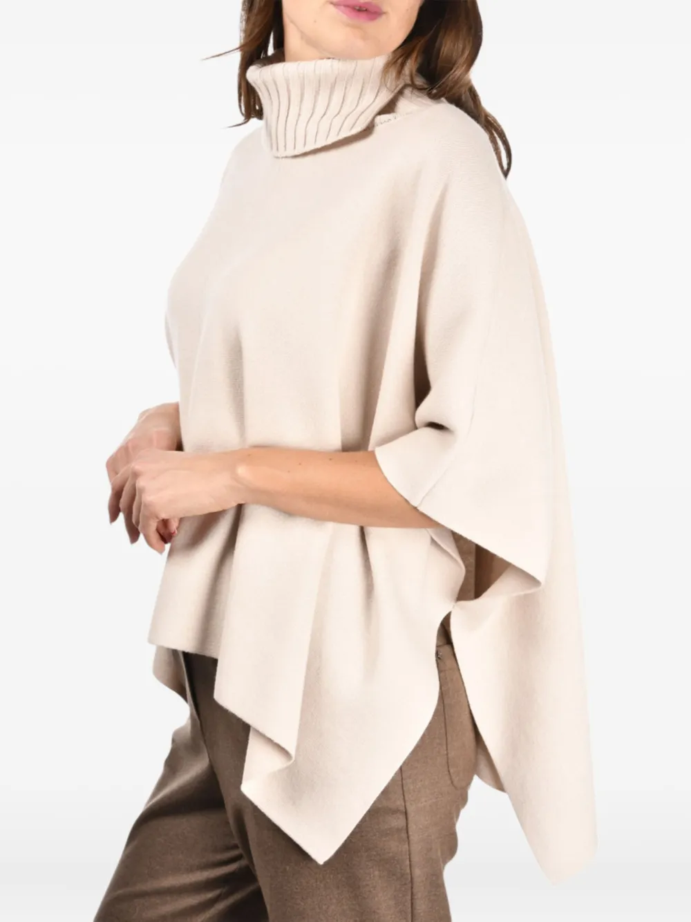Gran Sasso Roll-neck Poncho In Neutral