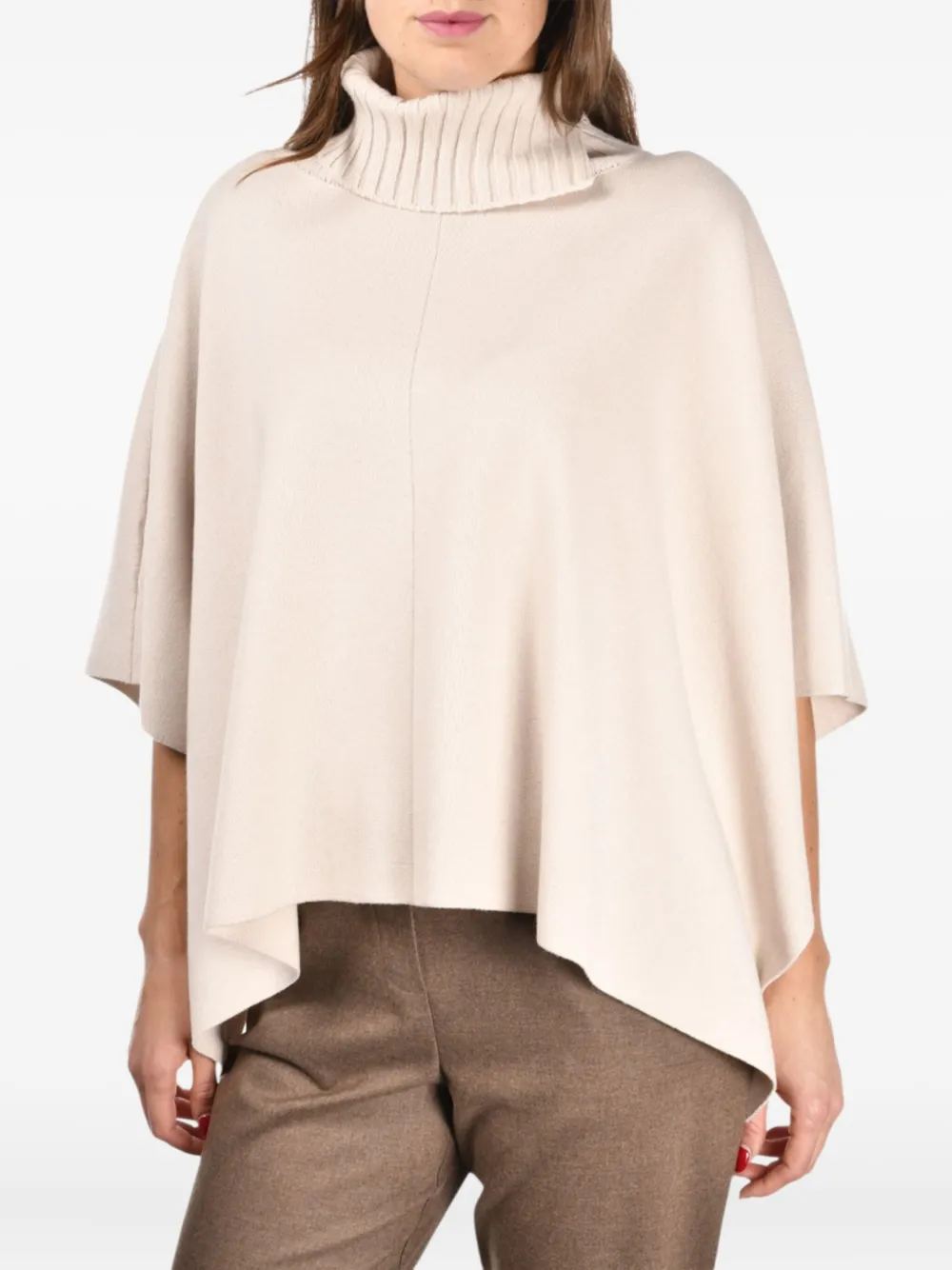 Gran Sasso Roll-neck Poncho In Neutral