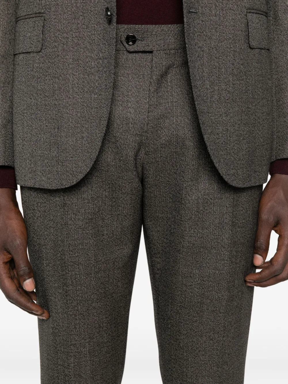 Lardini Wollen pak met visgraatpatroon Bruin