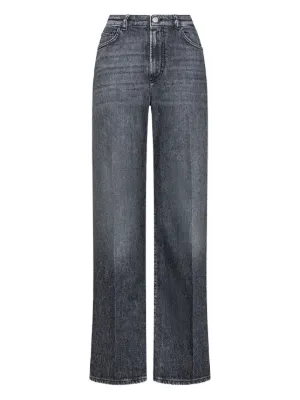 overdue flair ♥ CREASE LINE STRAIGHT DENIM /追跡付 side line wide denim pants | The Girls Society