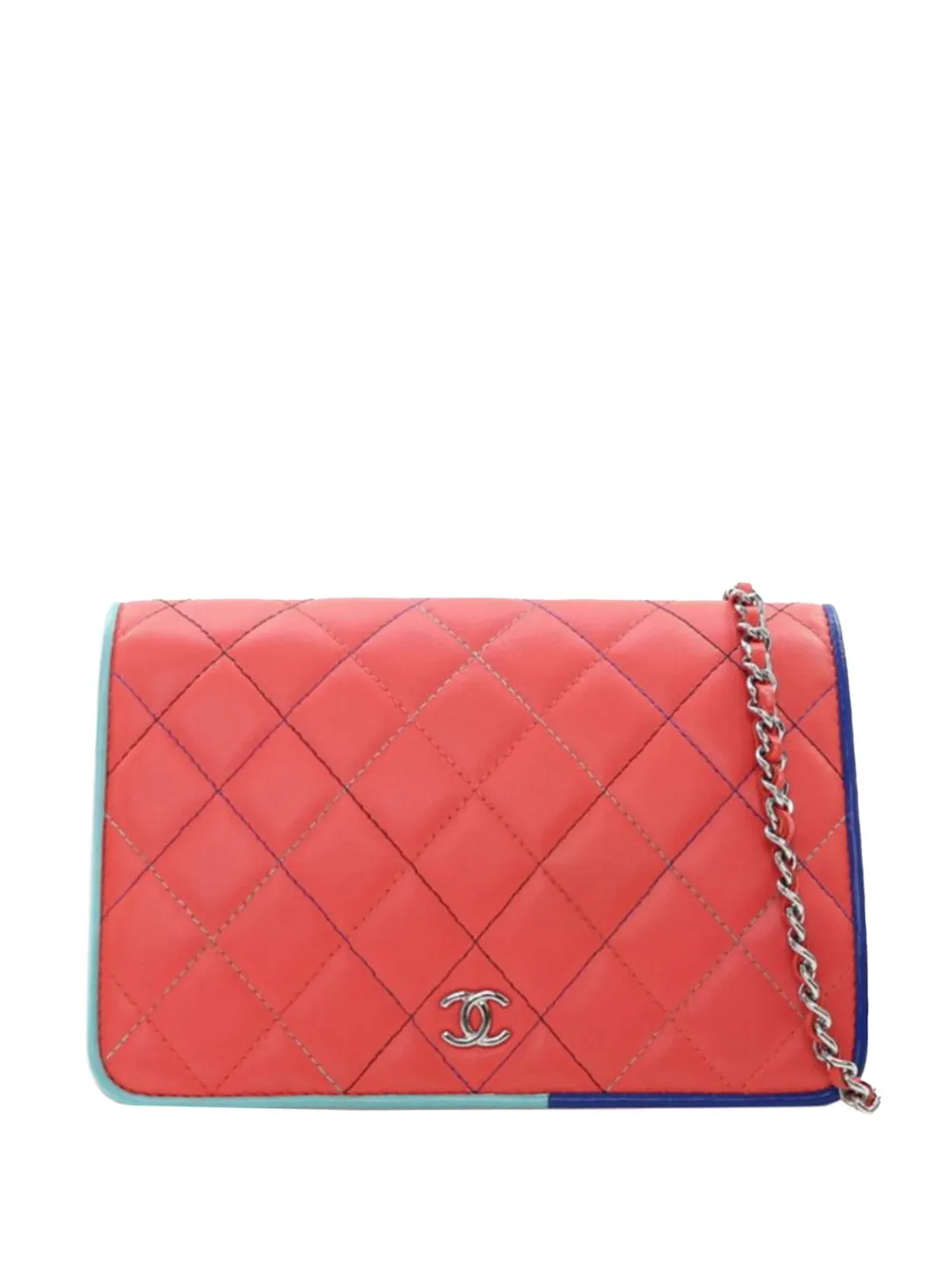CHANEL Pre-Owned 2019 Tricolor Quilted Lambskin Wallet On Chain CHANEL Pre-Owned 2019 Tricolor Quilted Lambskin Wallet On Chain