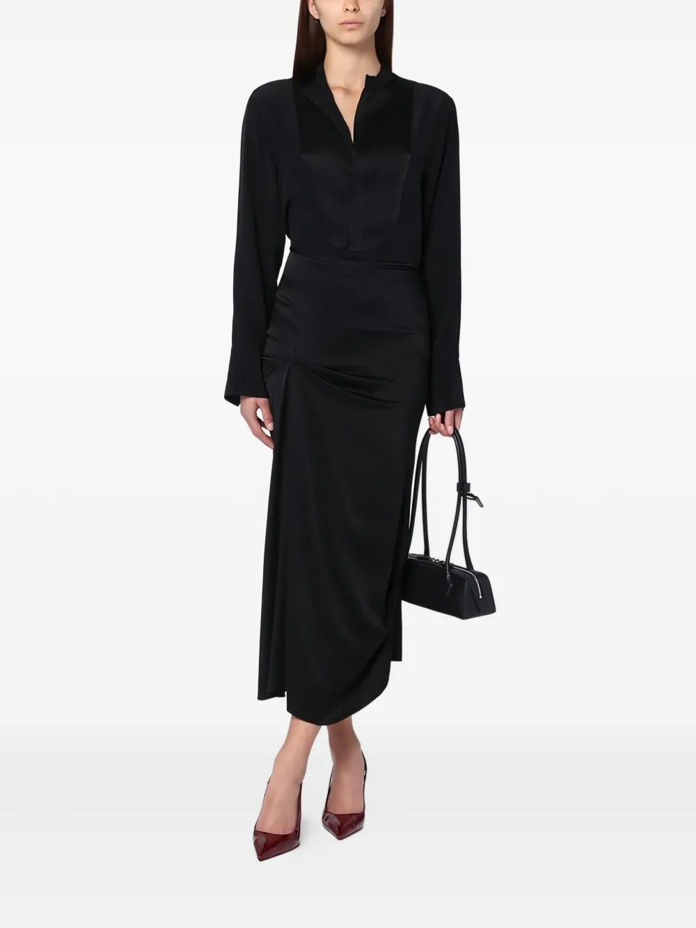Victoria Beckham Blouse met kristallen knoop en satijnen vlak - Zwart