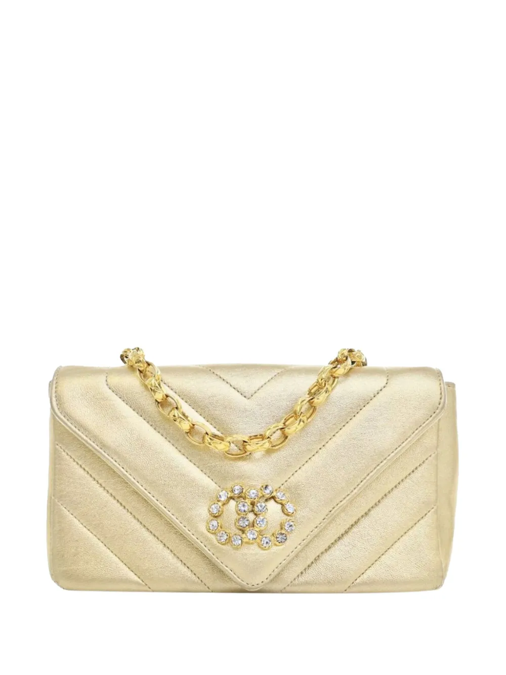 CHANEL Pre-Owned 1991-1994 Small Chevron Metallic Lambskin V Stitch CHANEL Pre-Owned 1991-1994 Small Chevron Metallic Lambskin V Stitch
