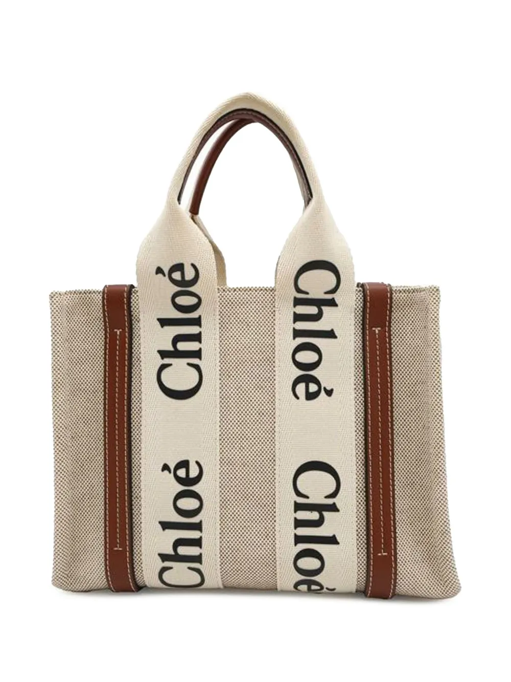 Chloé Pre-Owned 2010-2025 Small Canvas Woody Tote satchel - ブラウン Chloé Pre-Owned 2010-2025 Small Canvas Woody Tote satchel - ブラウン