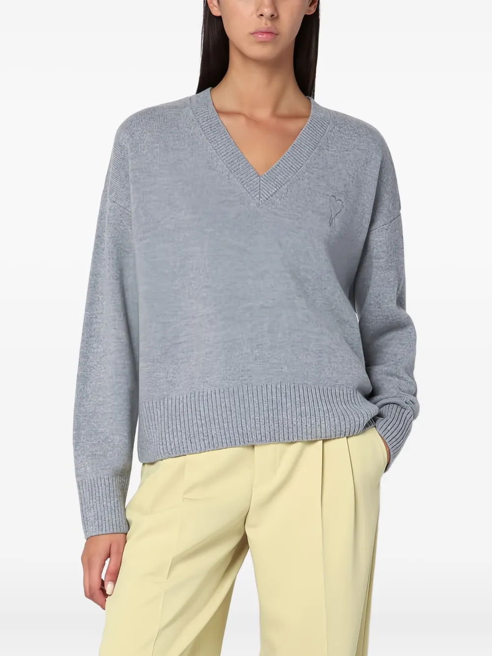Ami Alexandre Mattiussi Ami Paris Grey Ami De Coeur Sweater In Wool And Cashmere Women In Gray