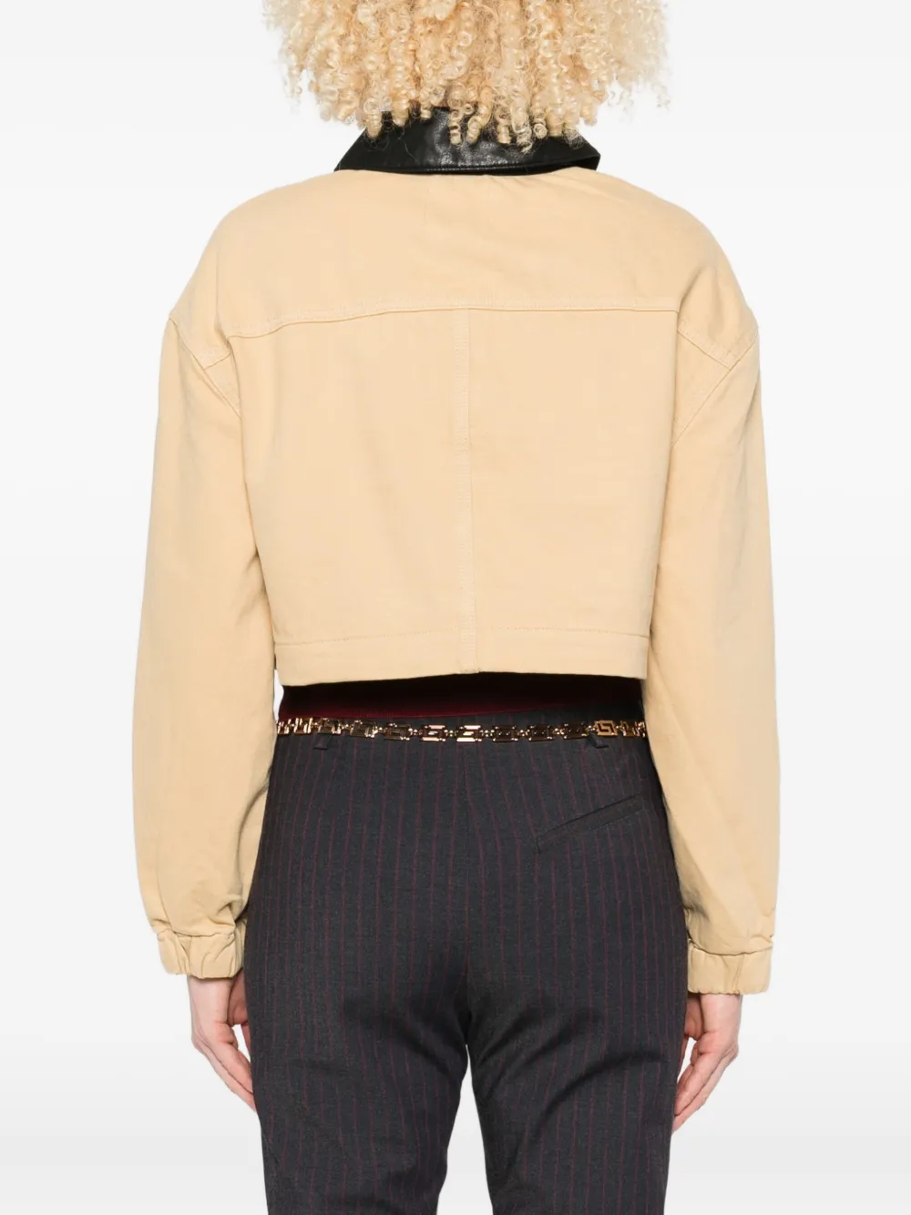 Self-Portrait leather-collared jacket Beige