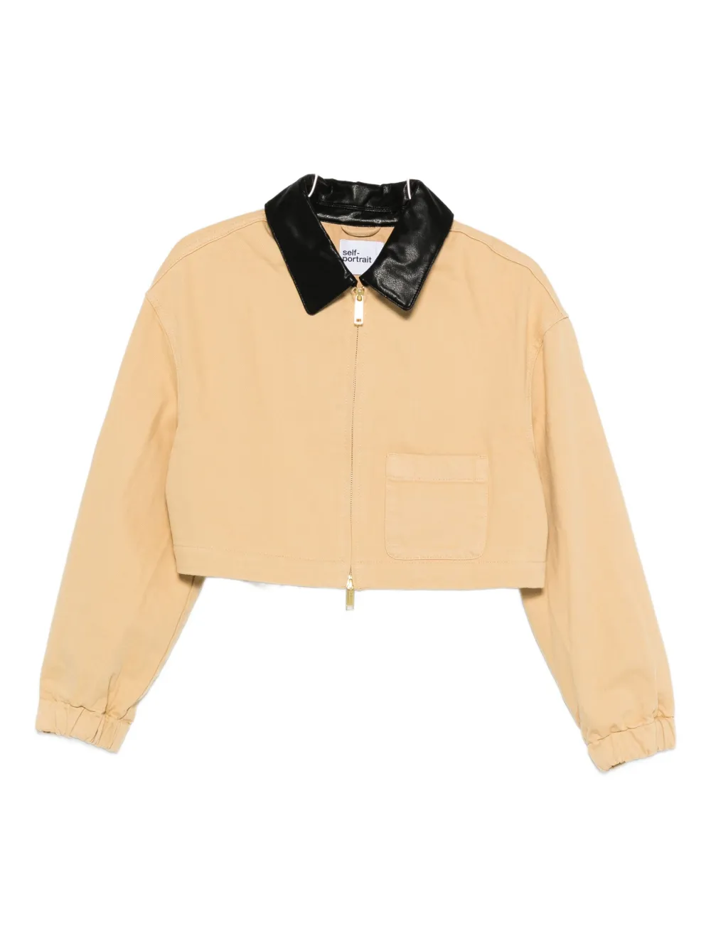 Self-Portrait leather-collared jacket Beige