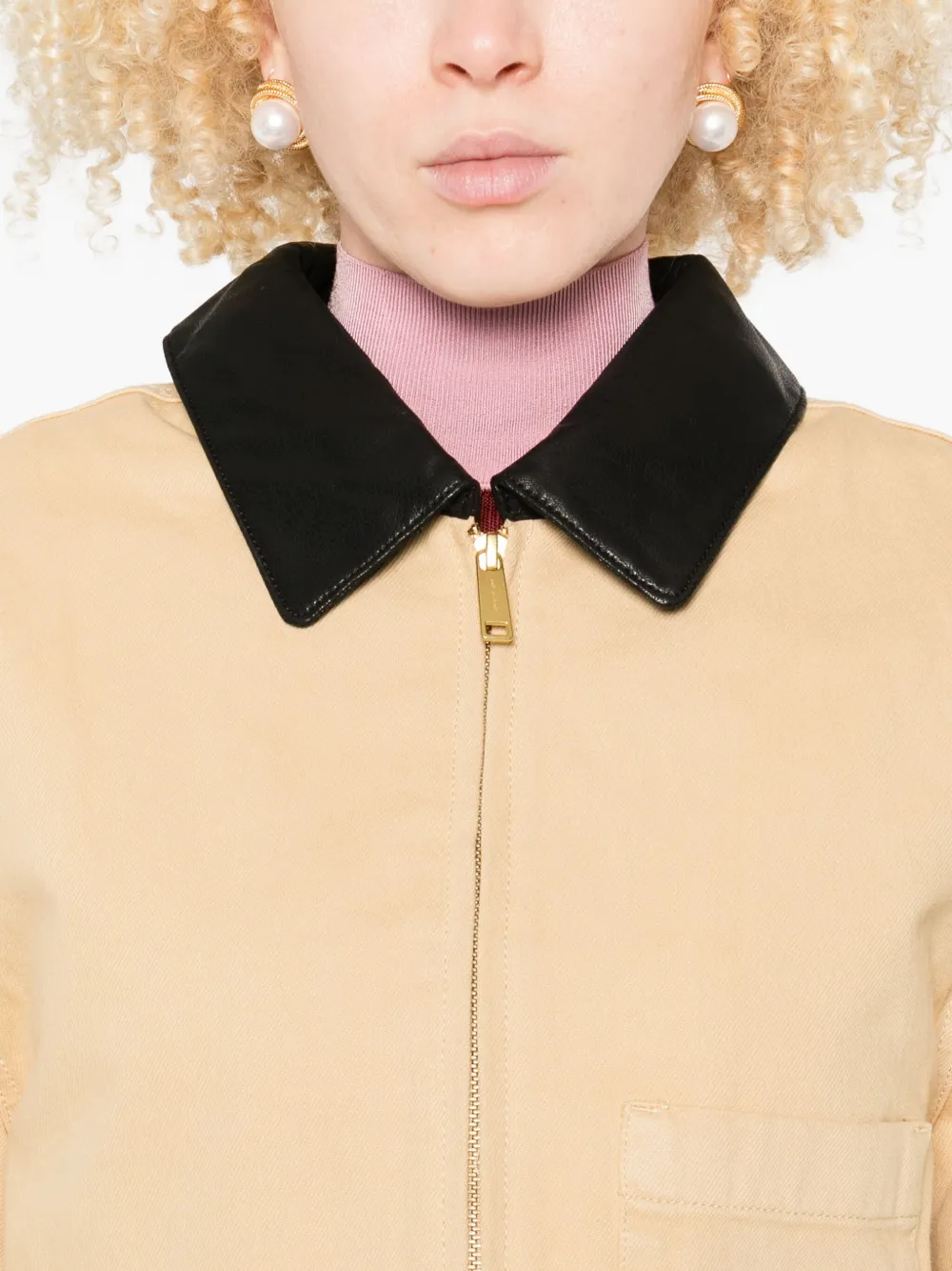 Self-Portrait leather-collared jacket Beige