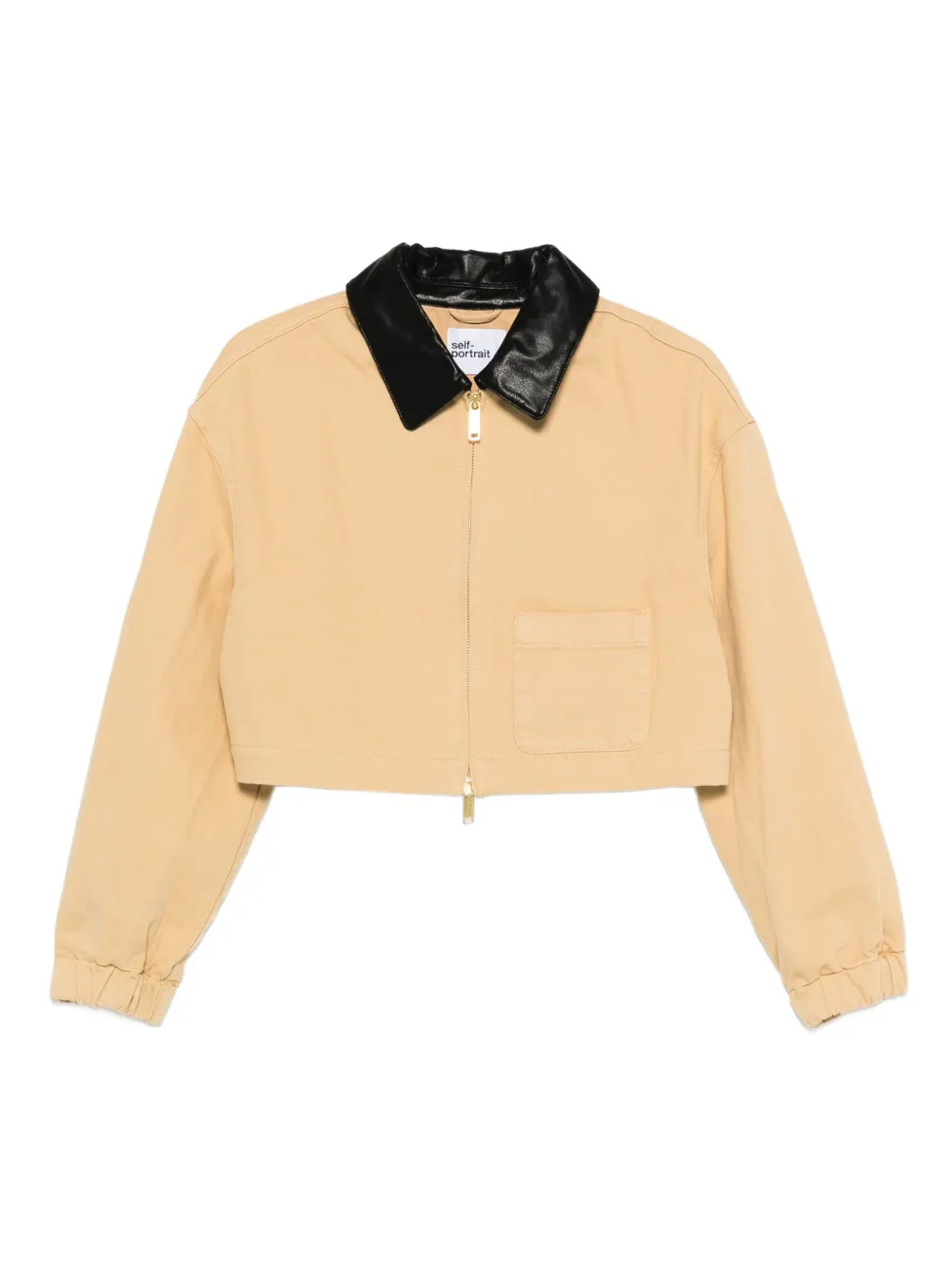 Self-Portrait leather-collared jacket Beige