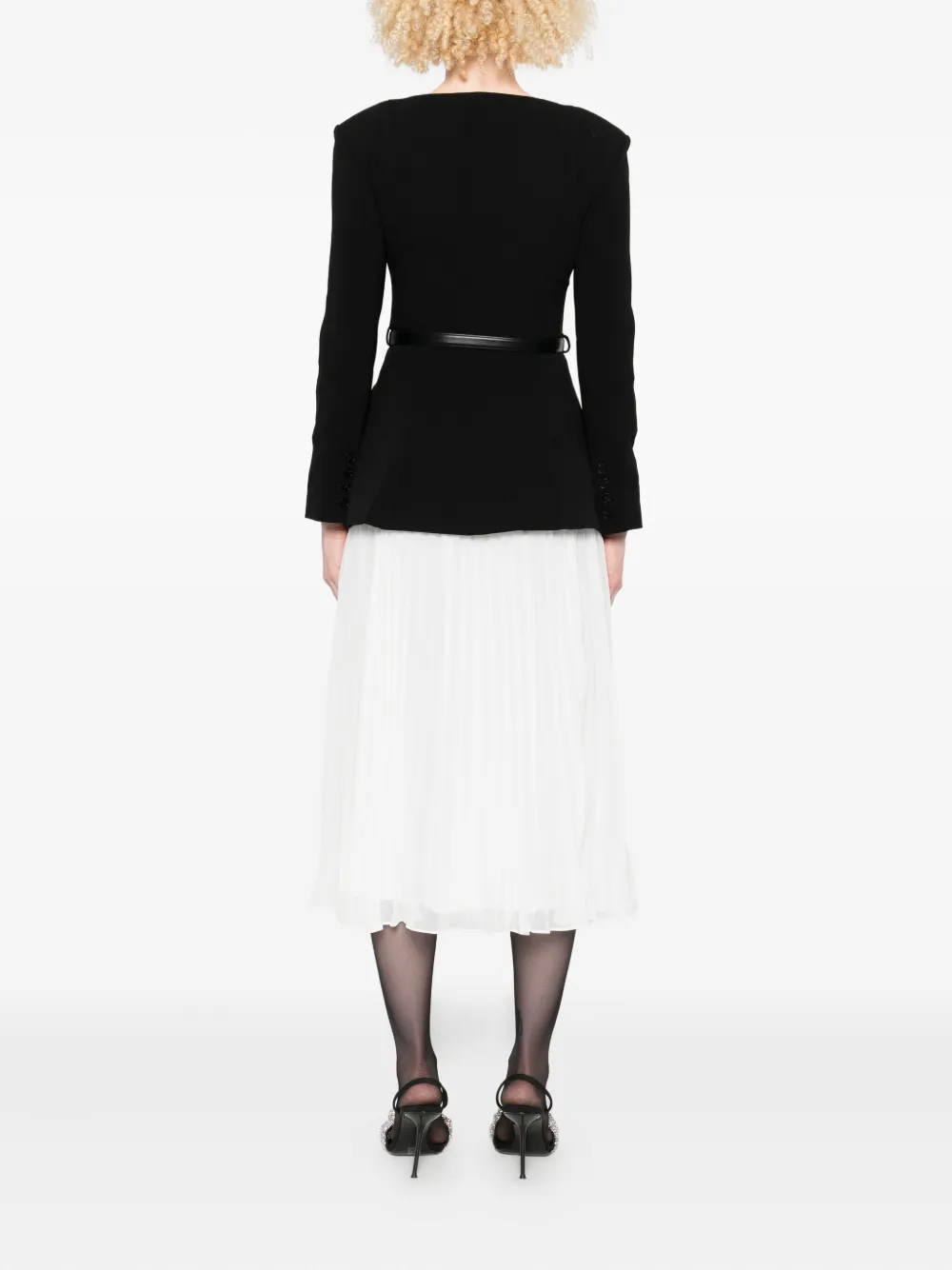 Self-Portrait pleated-panel bow-detail midi dress Zwart