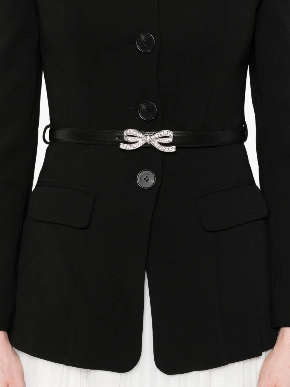 Self-Portrait pleated-panel bow-detail midi dress Zwart