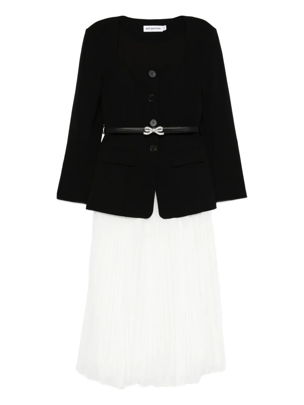 Self-Portrait pleated-panel bow-detail midi dress Zwart