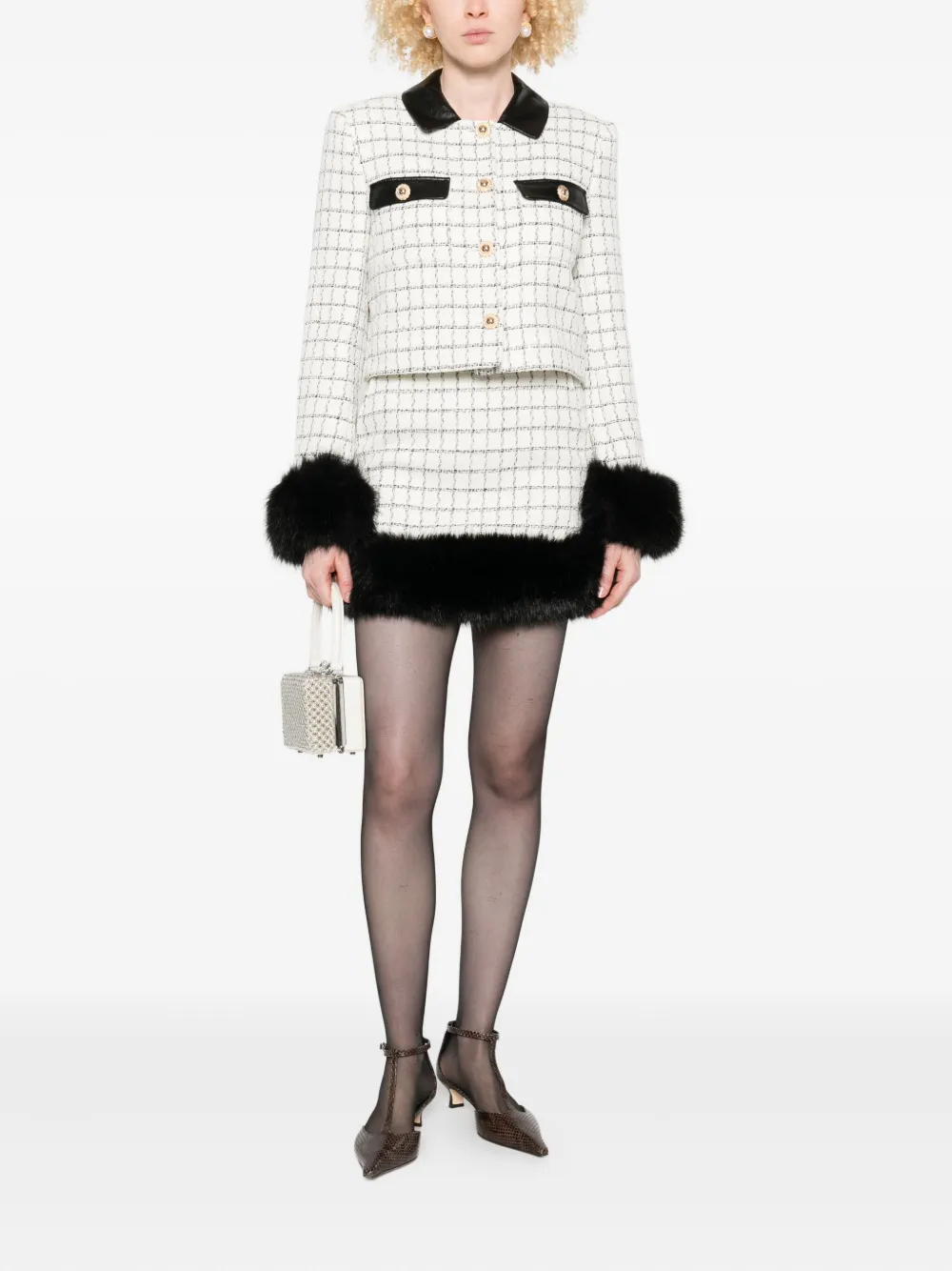 Self-Portrait trimmed mini skirt - Beige